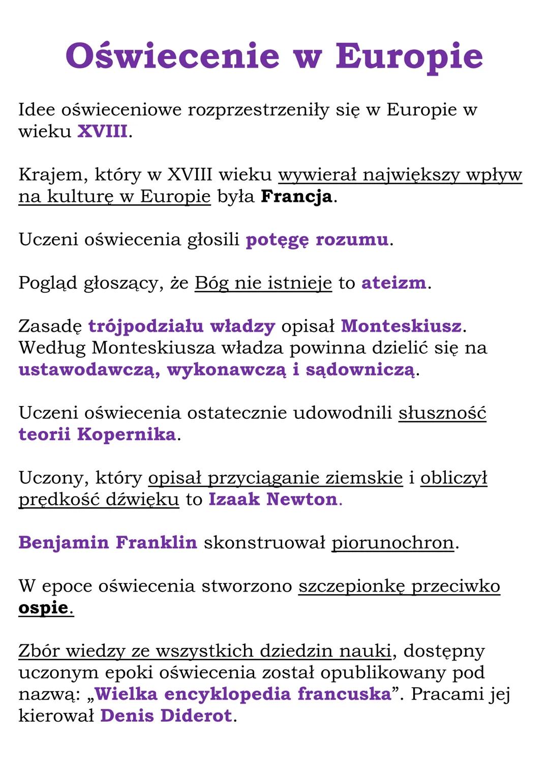 <p>Idee oświeceniowe rozprzestrzeniły się w Europie w wieku XVIII. Kraje, które w XVIII wieku wywierały największy wpływ na kulturę w Europ