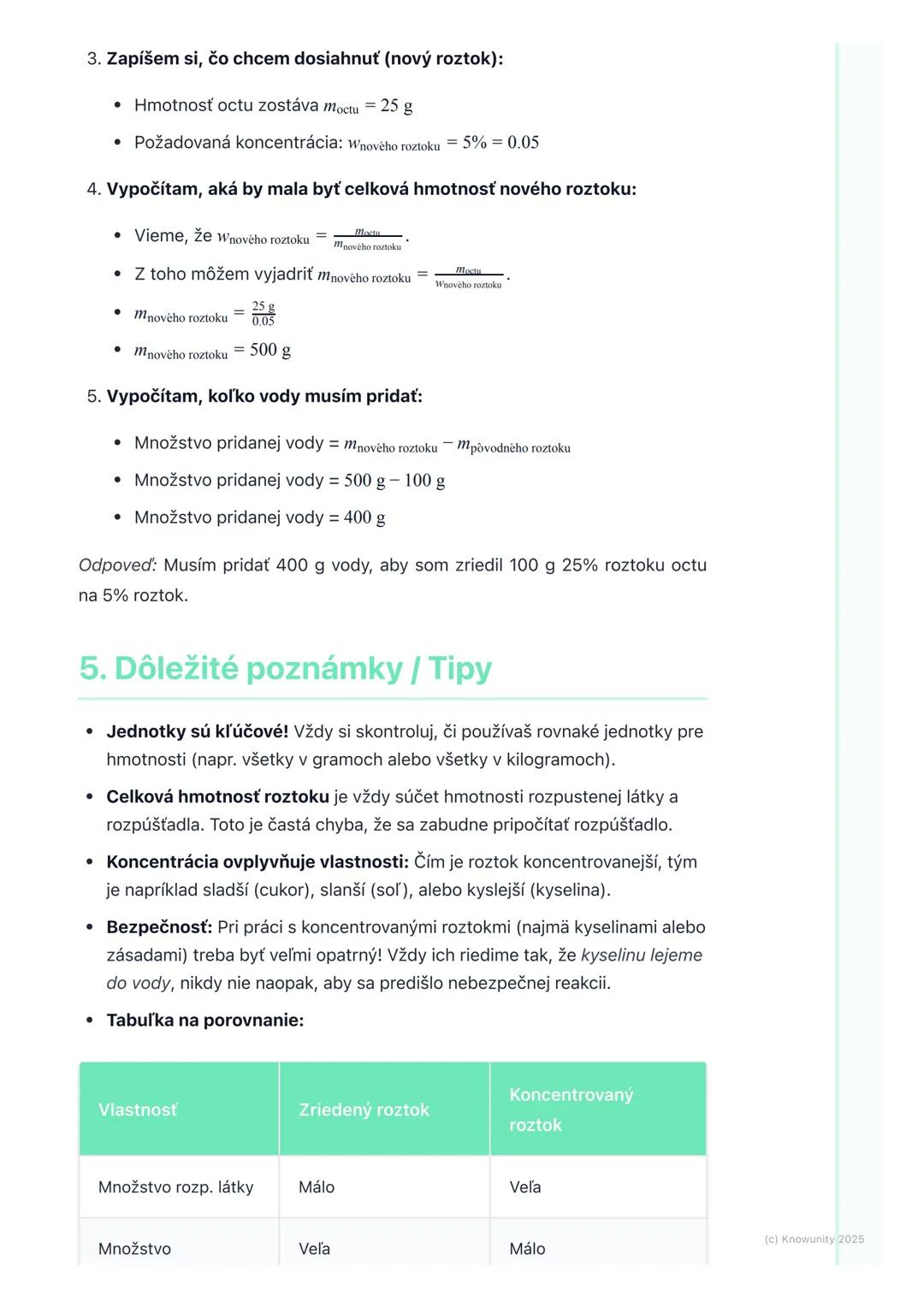 # Koncentrácia roztokov
(základy)
1. Prehľad / Úvod
Dnes si zopakujeme, čo je to koncentrácia roztokov. Je to dôležitá téma, lebo
nám pomá