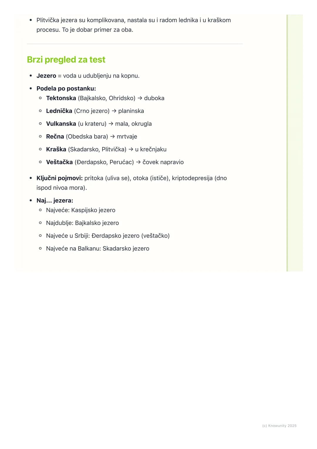 # Jezera
Šta su jezera?
Jezera su veće ili manje vodene mase u prirodnim udubljenjima na kopnu. To je
stajaća voda, za razliku od reka koj