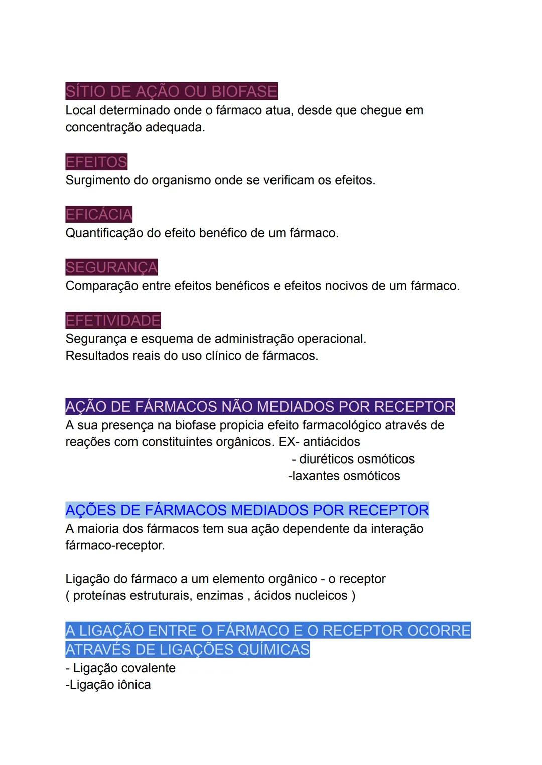 --- OCR Start ---
FARMACOLOGIA
Estudo dos efeitos das substâncias químicas sobre a função do
sistema biológico.
Estudo da interação de subst