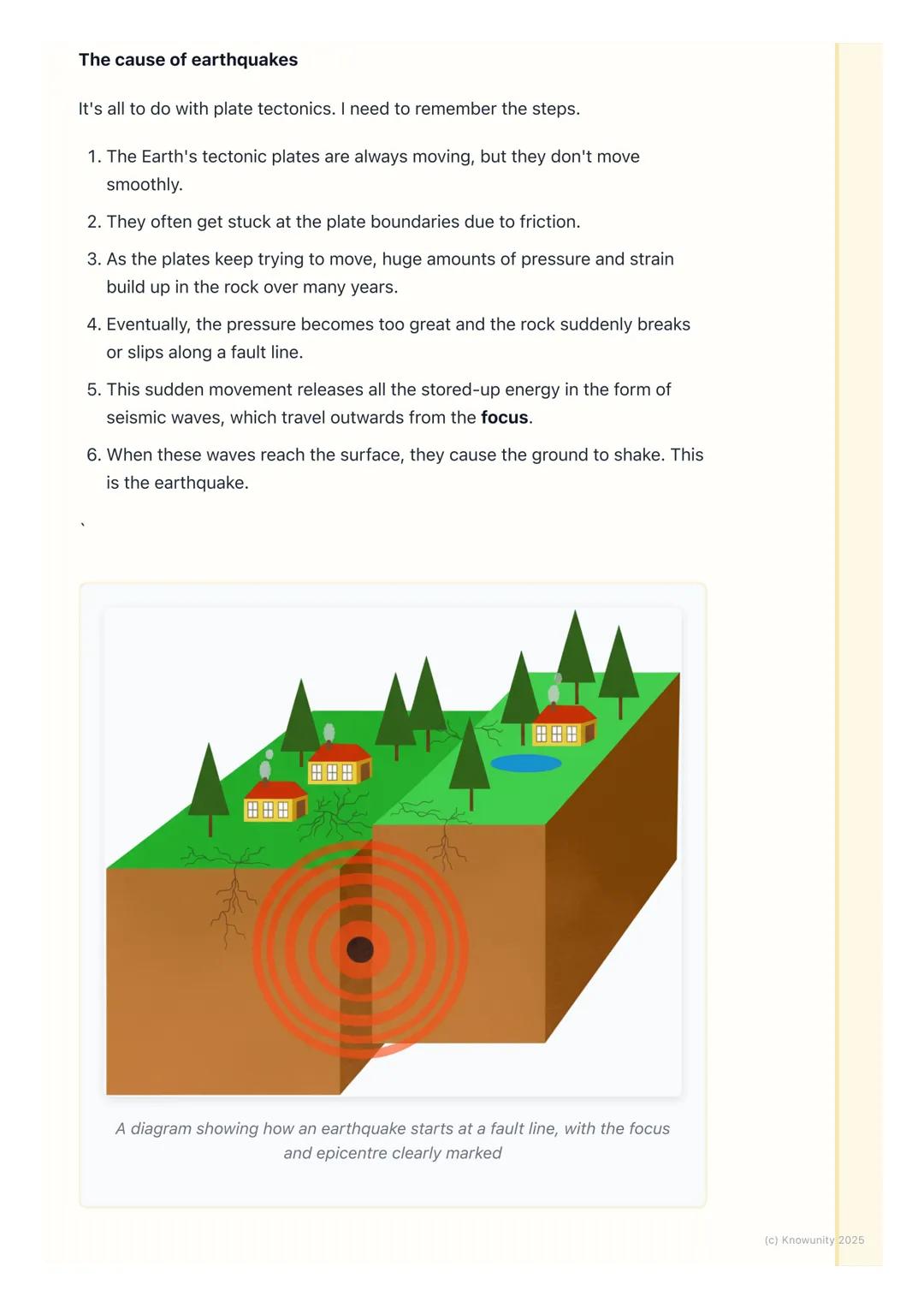 # Earthquakes
What are earthquakes?
An earthquake is a sudden and violent shaking of the ground. It's caused by
movements within the Earth