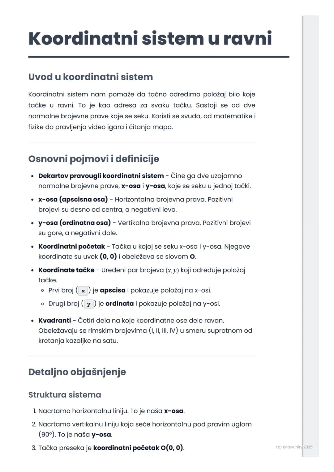 # Koordinatni sistem u ravni
Uvod u koordinatni sistem
Koordinatni sistem nam pomaže da tačno odredimo položaj bilo koje
tačke u ravni. To