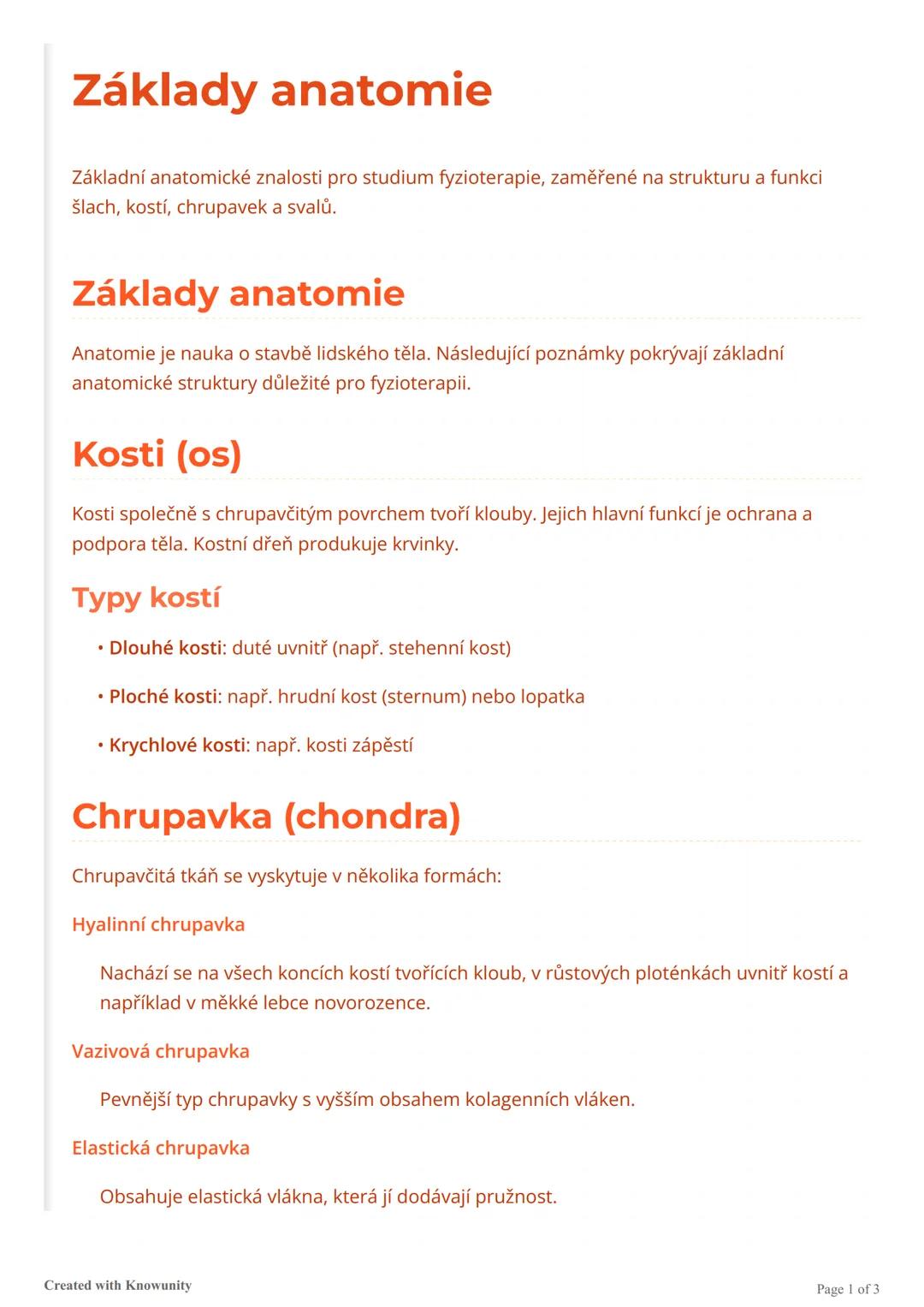 # Základy anatomie
Základní anatomické znalosti pro studium fyzioterapie, zaměřené na strukturu a funkci
šlach, kostí, chrupavek a svalů.
