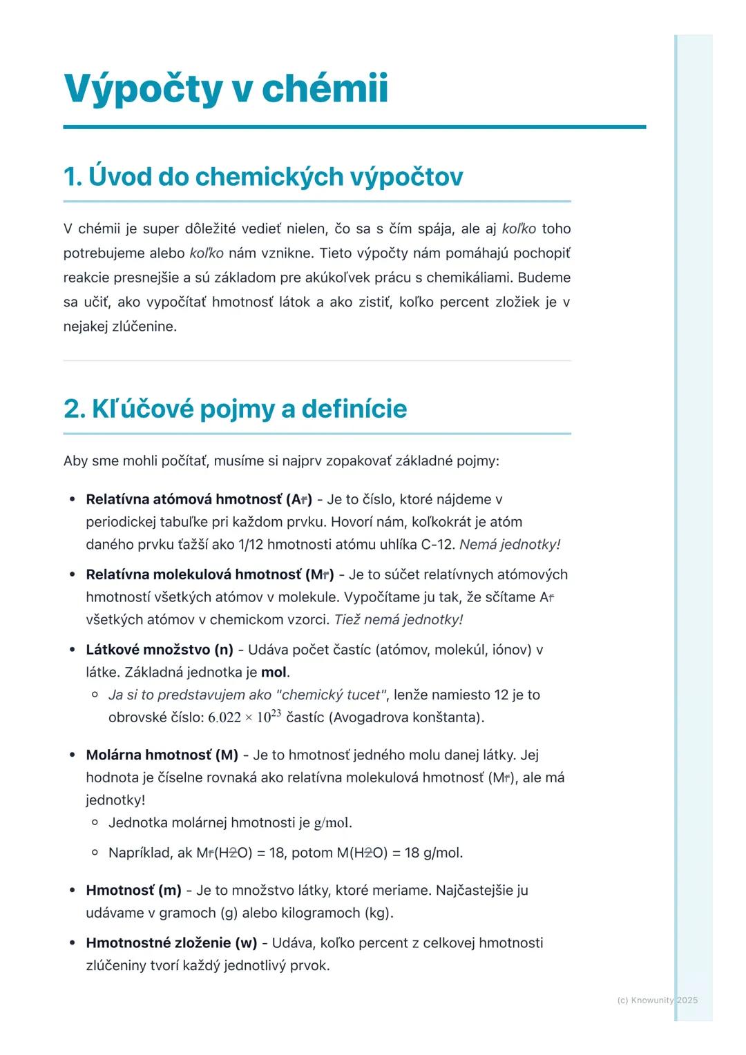 # Výpočty v chémii
## 1. Úvod do chemických výpočtov
V chémii je super dôležité vedieť nielen, čo sa s čím spája, ale aj koľko toho
potreb