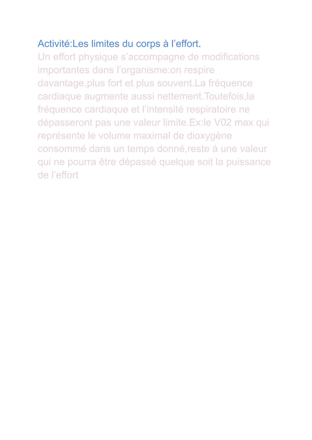 SVT
Leçon 3:Les besoins de l'organisme au cours
d'un effort.
Activité: Les modifications du corps lors d'un effort.
Au cours d'un effort phy