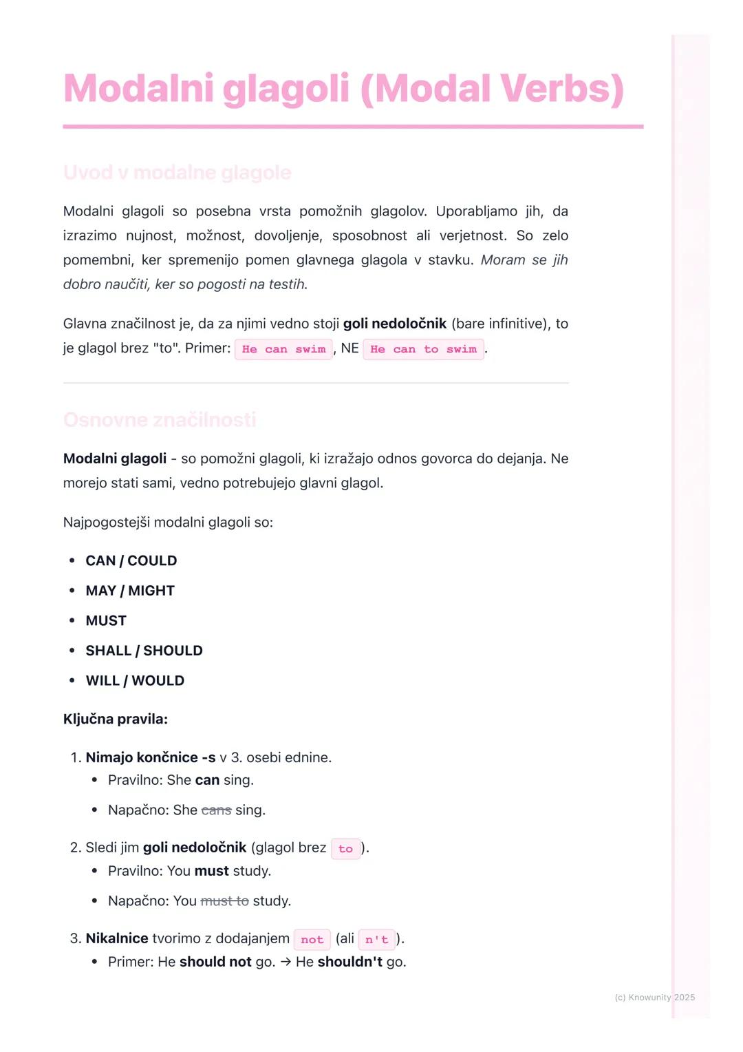 # Modalni glagoli (Modal Verbs)
Uvod v modalne glagole
Modalni glagoli so posebna vrsta pomožnih glagolov. Uporabljamo jih, da
izrazimo nu