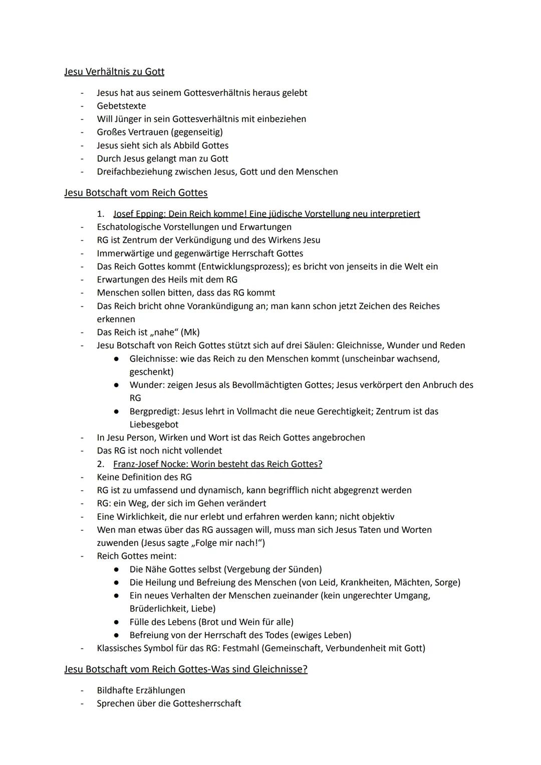 Religion Abiturstoff
Q1: Jesus Christus- das menschgewordene Wort Gottes: Die Reich-Gottes-Botschaft, Die
Auferstehung Jesu (Hoffnung über