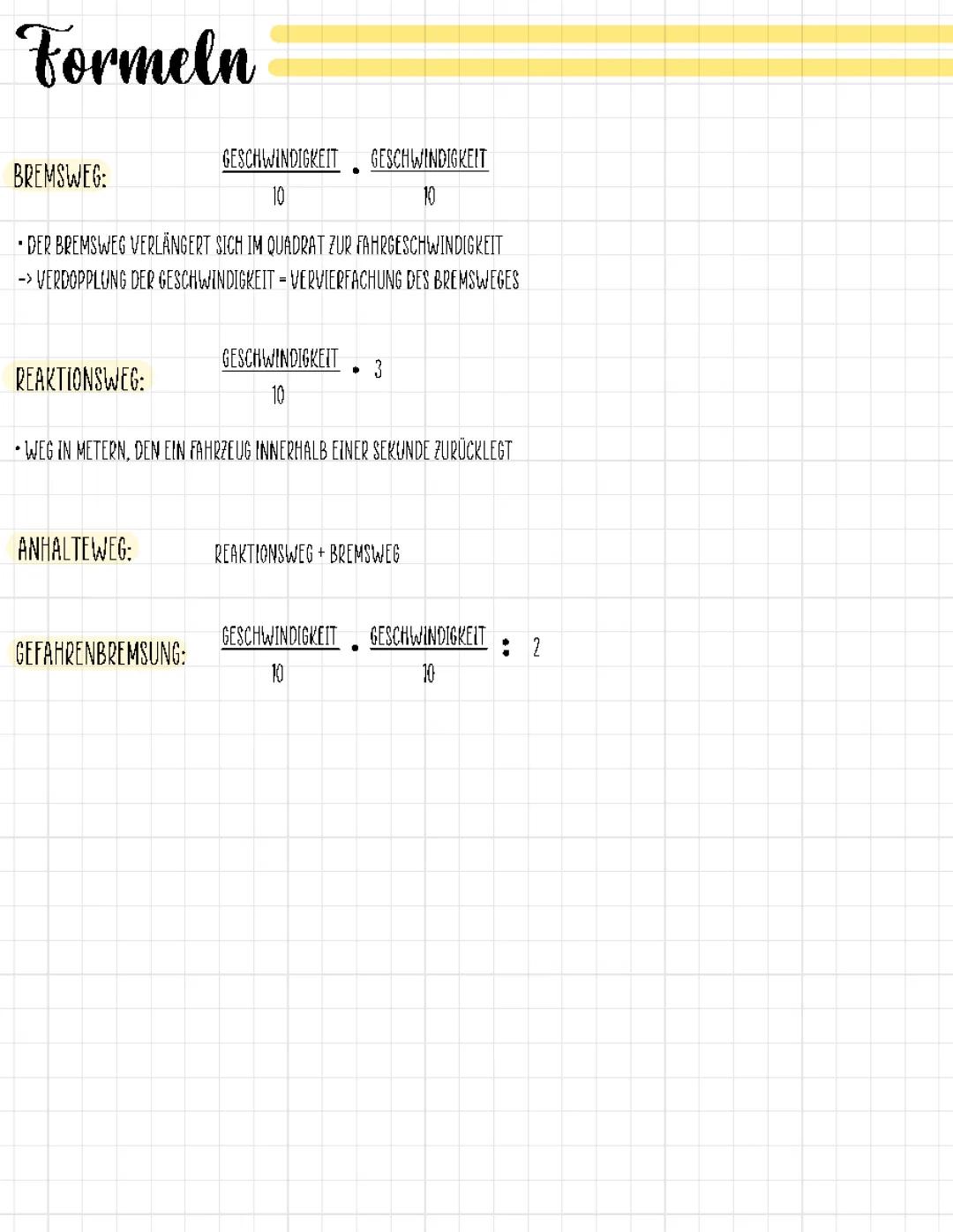 Führerschein Theorie - Faustformeln