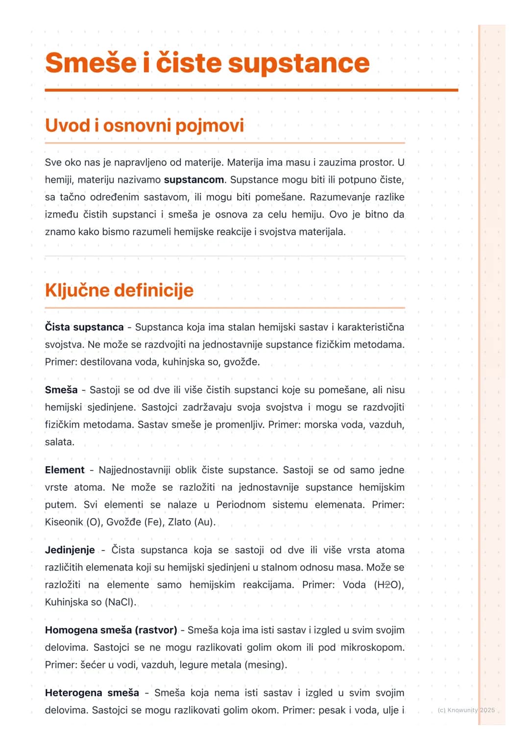 # Smeše i čiste supstance
Uvod i osnovni pojmovi
Sve oko nas je napravljeno od materije. Materija ima masu i zauzima prostor. U
hemiji, ma