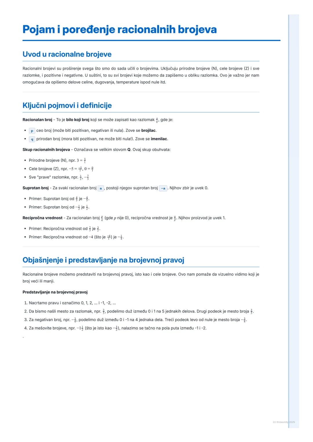 # Pojam i poređenje racionalnih brojeva
## Uvod u racionalne brojeve
Racionalni brojevi su proširenje svega što smo do sada učili o brojev