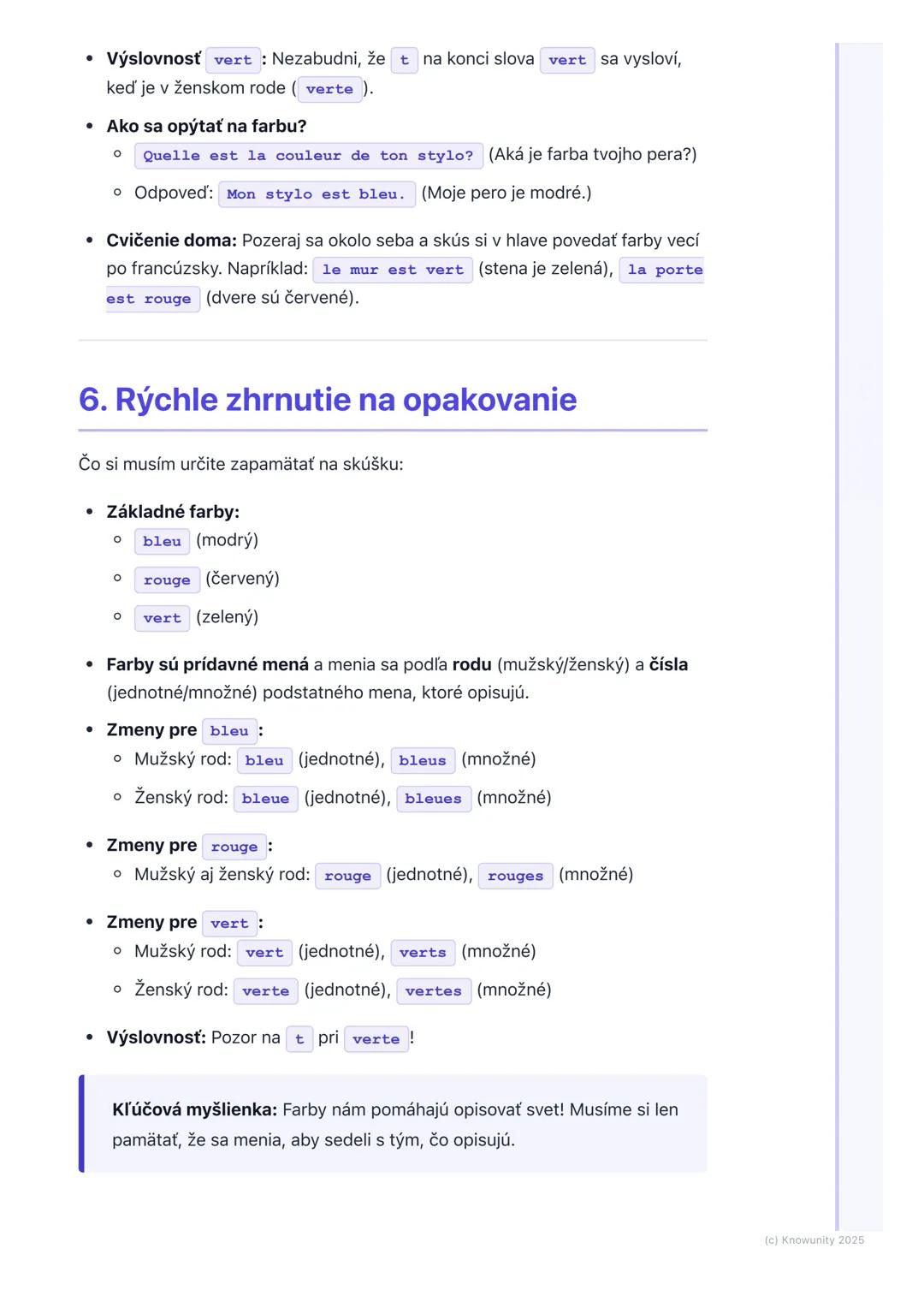 # Farby
## 1. Prehľad a úvod
Ahojte! Dnes si zopakujeme a naučíme sa niečo nové o farbách vo
francúzštine. Je to super dôležité, lebo farb