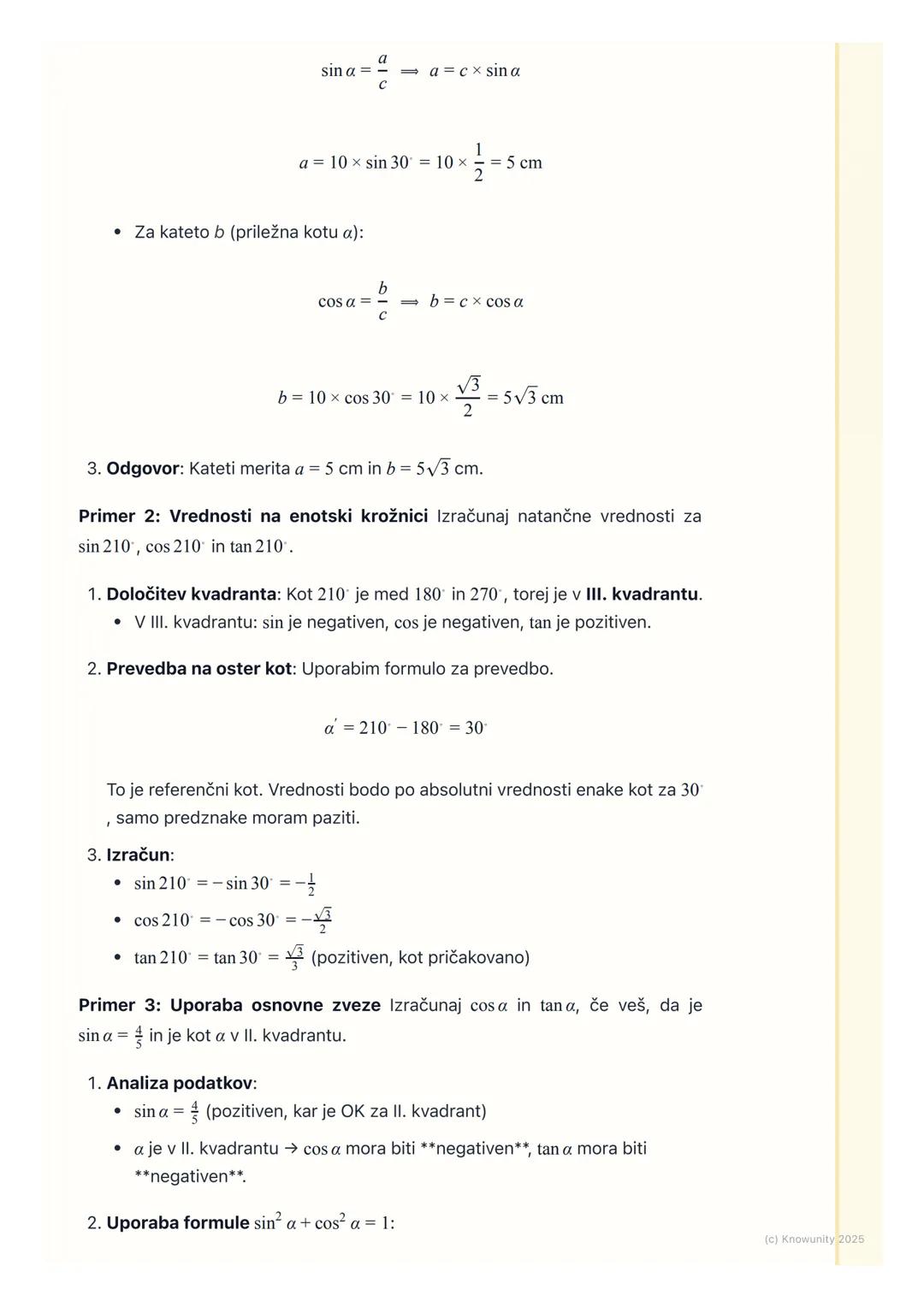 # Kotne funkcije v pravokotnem
trikotniku in na enotski
krožnici
Ponovitev kotnih funkcij v pravokotnem trikotniku
To je osnova, ki jo mor