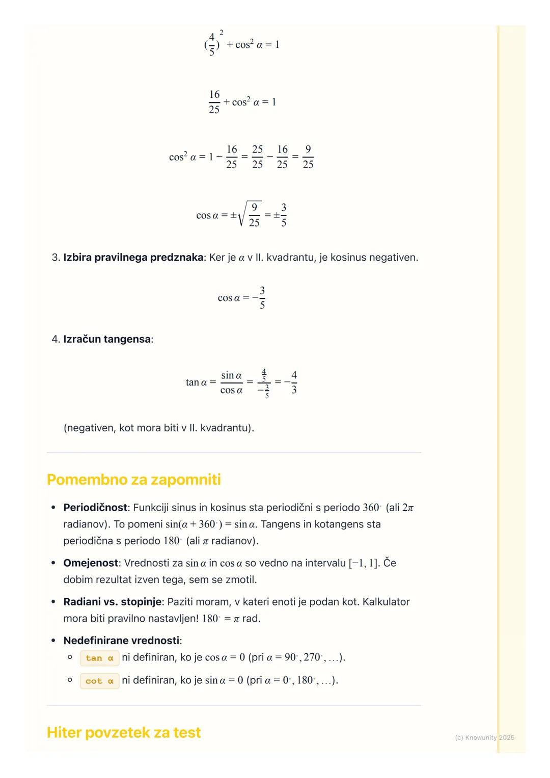 # Kotne funkcije v pravokotnem
trikotniku in na enotski
krožnici
Ponovitev kotnih funkcij v pravokotnem trikotniku
To je osnova, ki jo mor