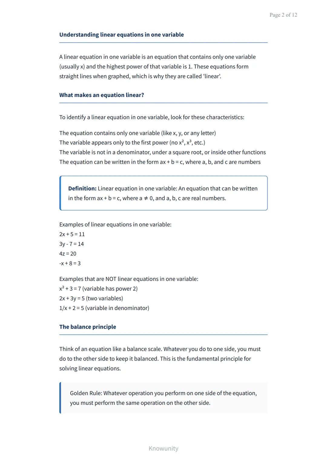 Solving linear equations in one variable - step by step guide
Master techniques for solving linear equations with one
variable
What you will