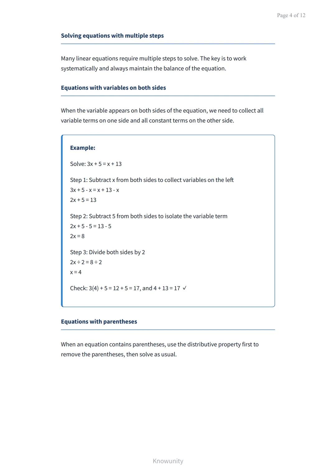 Solving linear equations in one variable - step by step guide
Master techniques for solving linear equations with one
variable
What you will