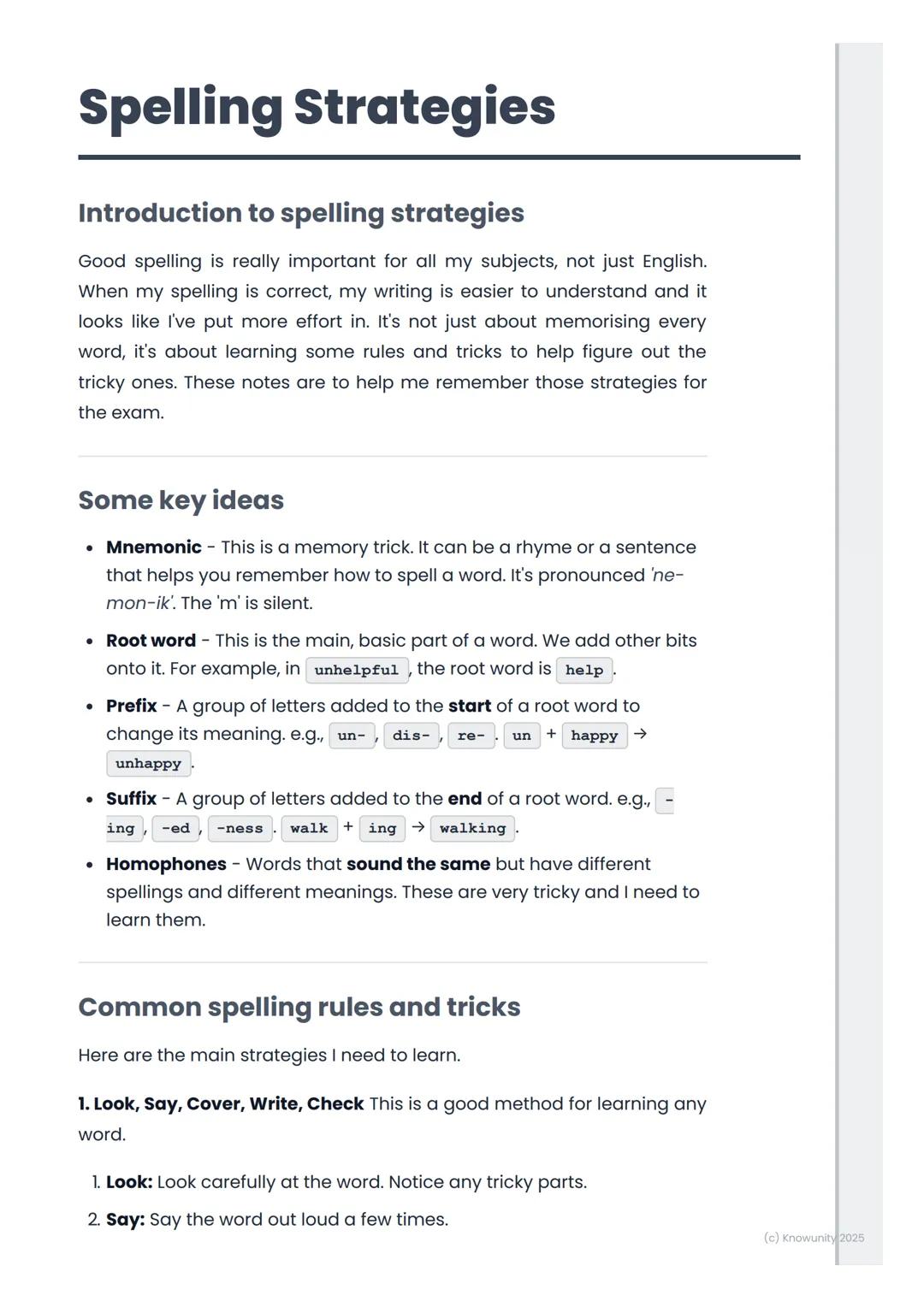 # Spelling Strategies
Introduction to spelling strategies
Good spelling is really important for all my subjects, not just English.
When my