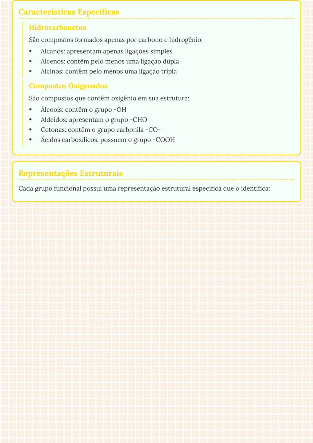 # Grupos Funcionais Orgânicos
Introdução aos Grupos Funcionais
Os grupos funcionais são arranjos específicos de átomos que conferem caract