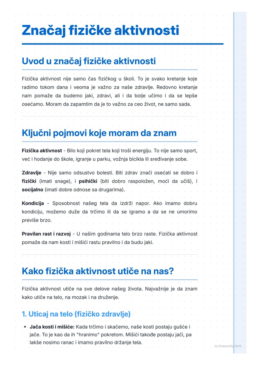 # Značaj fizičke aktivnosti
## Uvod u značaj fizičke aktivnosti
Fizička aktivnost nije samo čas fizičkog u školi. To je svako kretanje koj