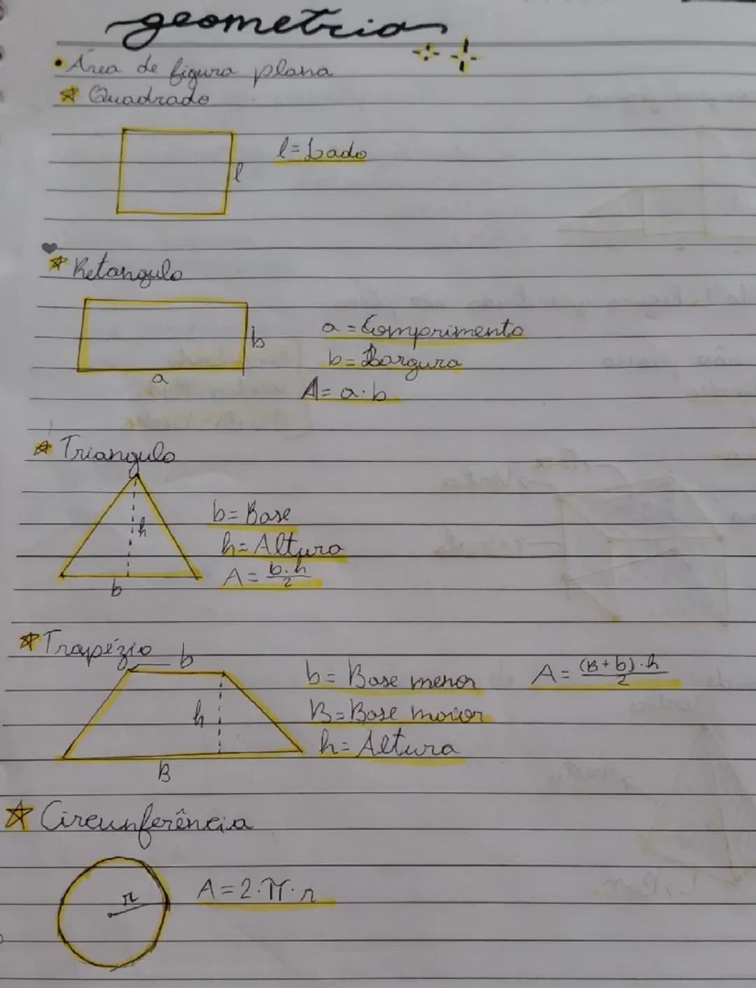 geometrio
• Area de figura plana
* Quadrado
1-Lado
* Retangulo
is
a
a = Comprimento
b= Bargura
A=a.b
* Triangulo
b= Base
h=Alturo
A=$
* T