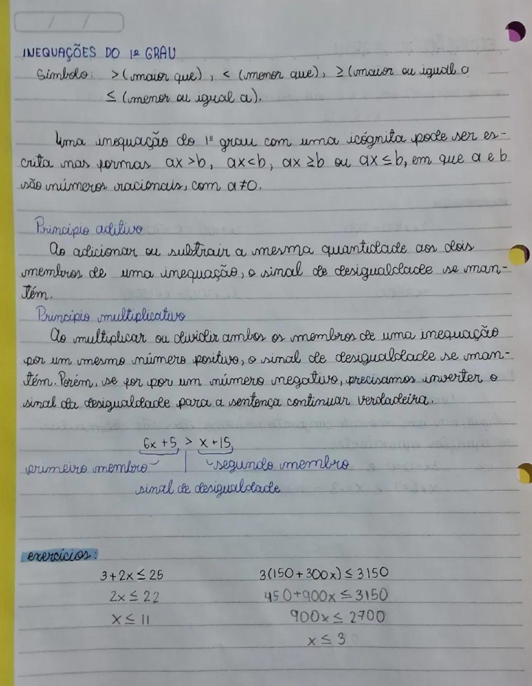 Inequação do 1° grau