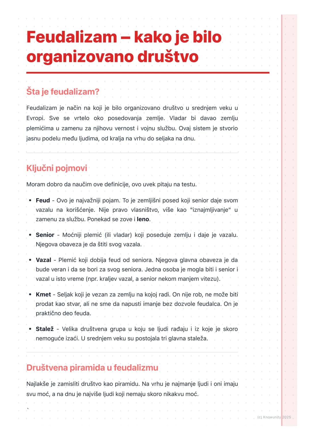 # Feudalizam – kako je bilo
organizovano društvo
Šta je feudalizam?
Feudalizam je način na koji je bilo organizovano društvo u srednjem ve