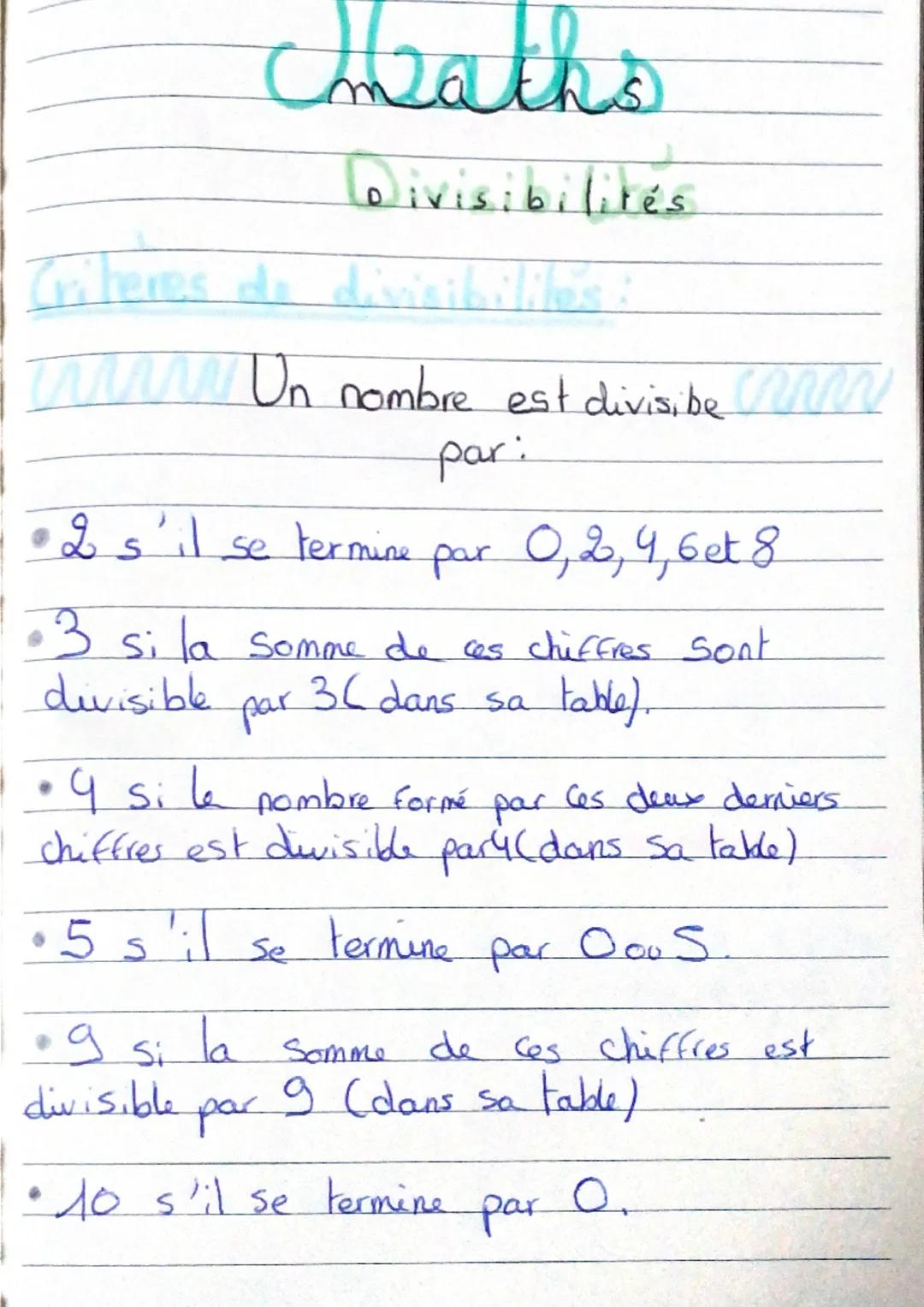 Divisibilités
L
uw Un nombre est divisibe m
par:
meaths
2 s'il se termine
par 0, 2, 4, 6et 8
si la somme de ces chiffres sont
36 dans sa tab