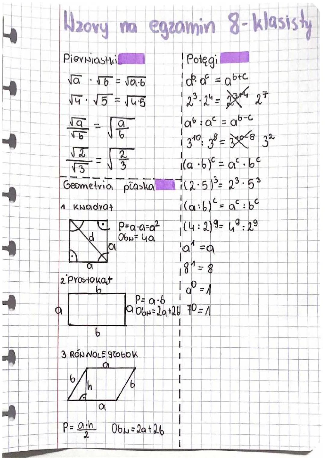 Wzory na egzamin 8-klasisty
