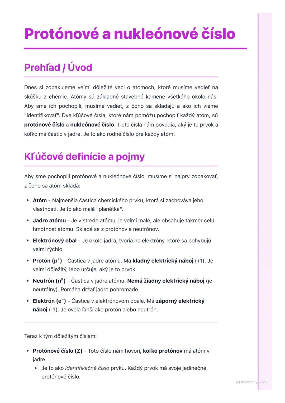 # Protónové a nukleónové číslo
## Prehľad / Úvod
Dnes si zopakujeme veľmi dôležité veci o atómoch, ktoré musíme vedieť na
skúšku z chémie.