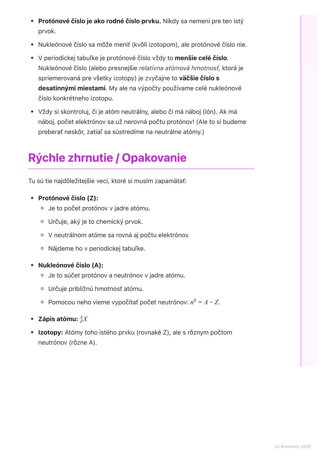 # Protónové a nukleónové číslo
## Prehľad / Úvod
Dnes si zopakujeme veľmi dôležité veci o atómoch, ktoré musíme vedieť na
skúšku z chémie.