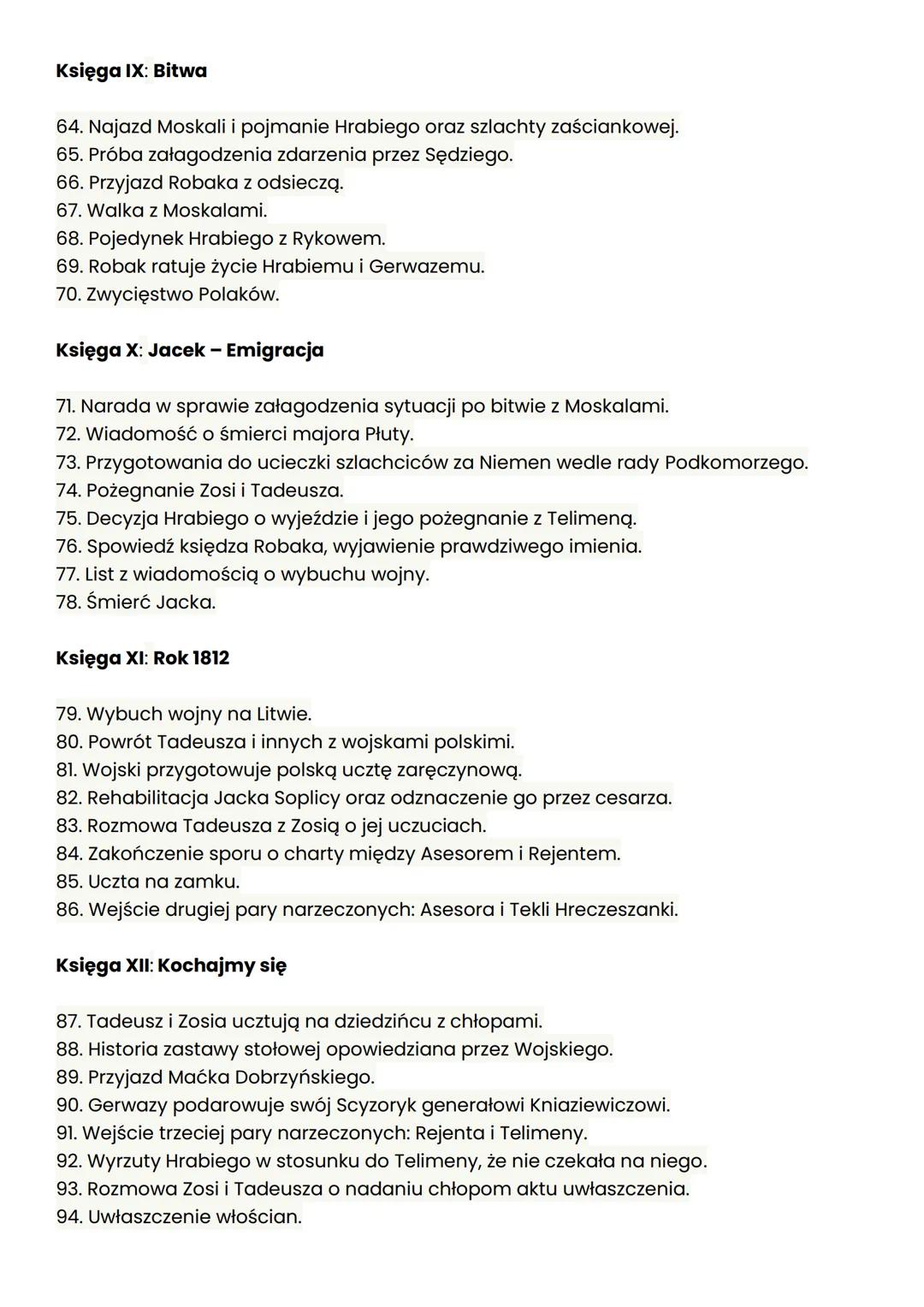 Plan wydarzeń:
Księga V: Kłótnia
37. Telimena przedstawia Zosię w towarzystwie.
38. Tadeusz odkrywa swoją pomyłkę, dotyczącą Telimeny i Zosi
