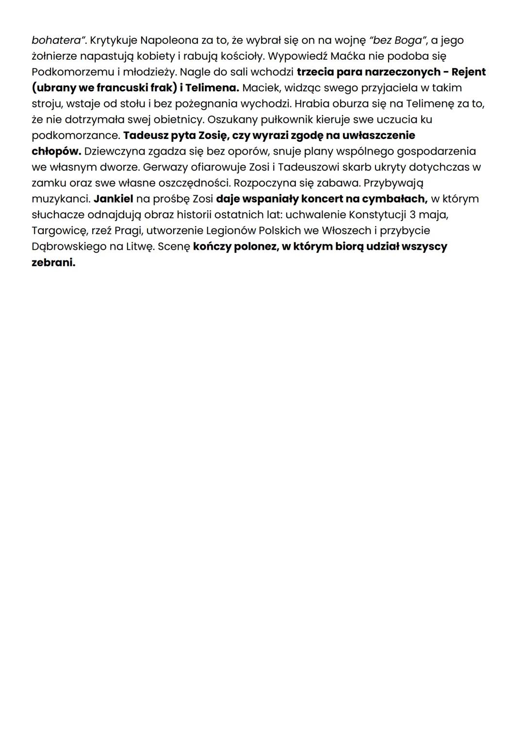 Plan wydarzeń:
Księga V: Kłótnia
37. Telimena przedstawia Zosię w towarzystwie.
38. Tadeusz odkrywa swoją pomyłkę, dotyczącą Telimeny i Zosi