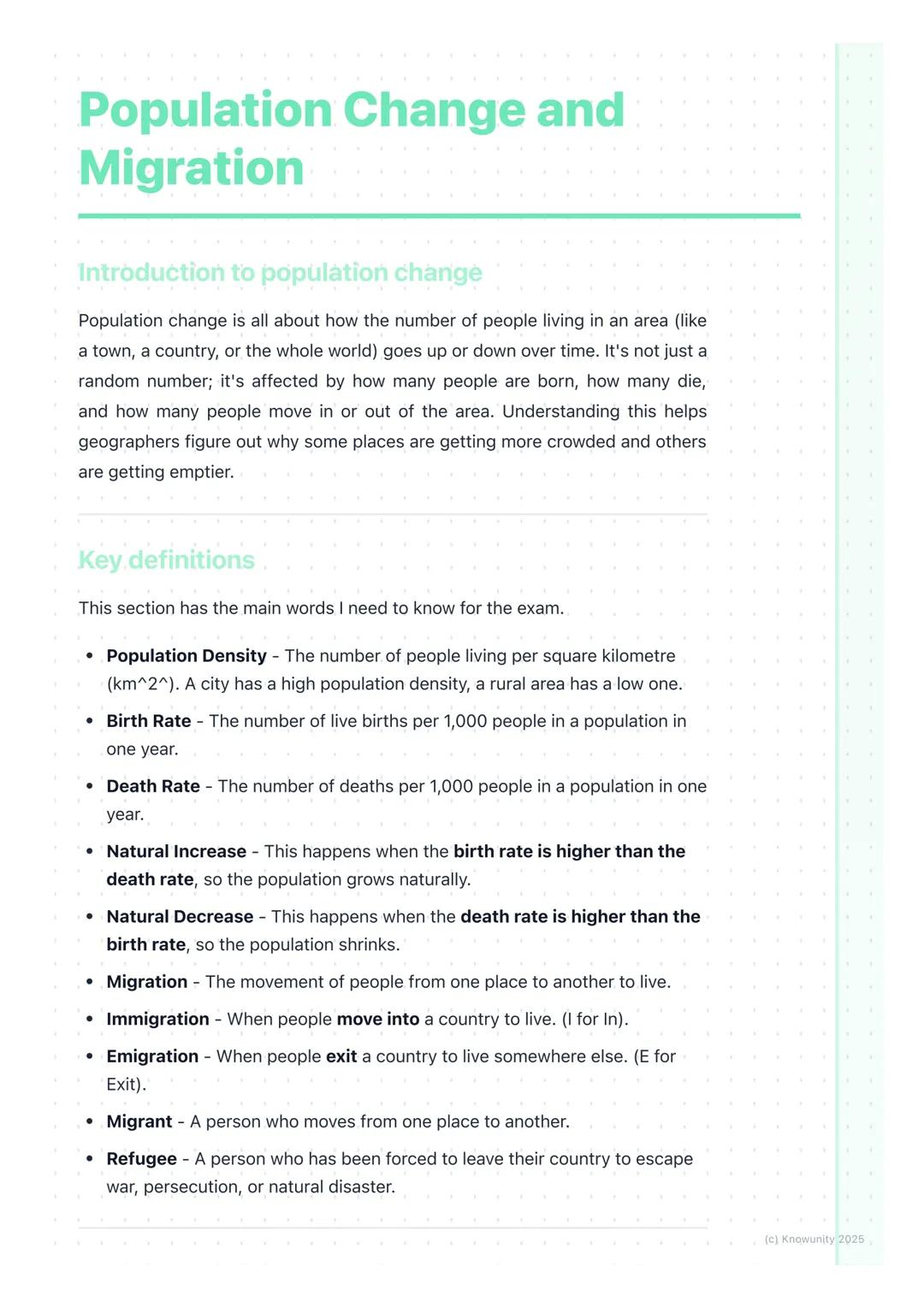# Population Change and
# Migration
## Introduction to population change
Population change is all about how the number of people living in