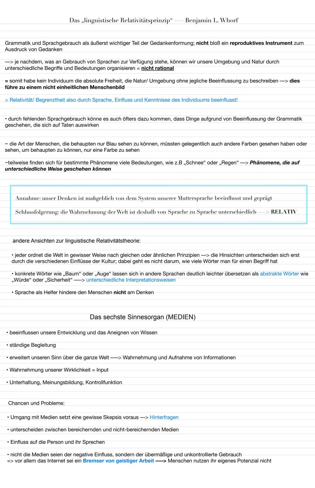 Q1.2 SPRACHE, MEDIEN, WIRKLICHKEIT
SPRACHE:
• Sprache als Medium, durch das wir uns mitteilen; denken und kommunizieren -> durch Laute
• G