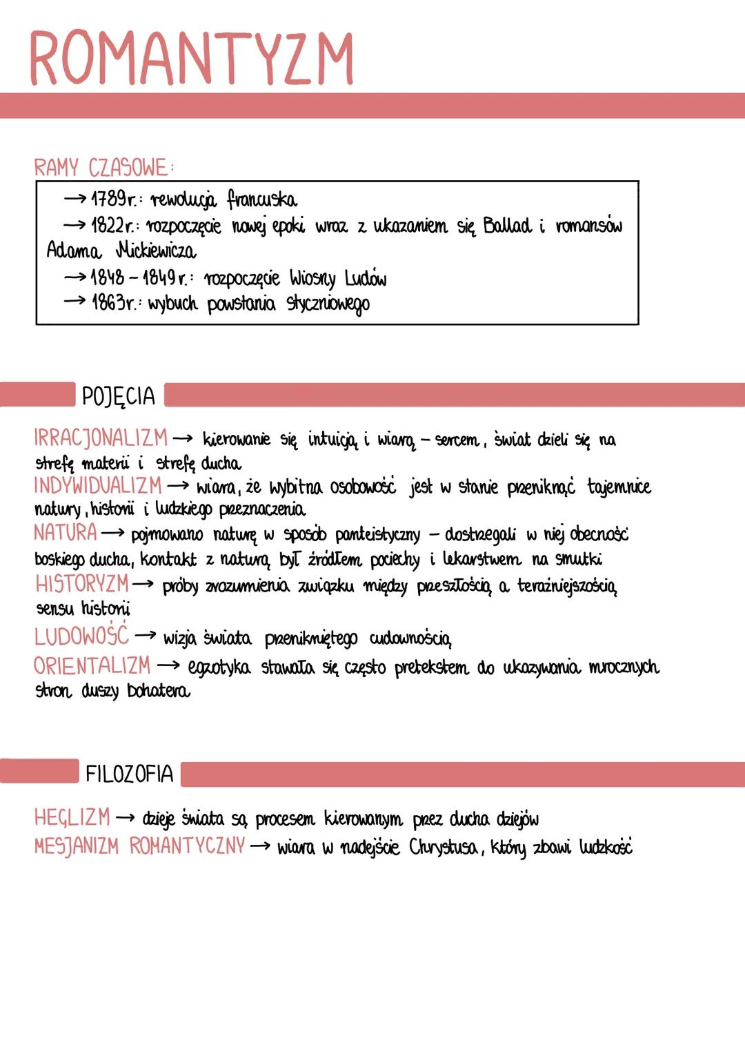 ROMANTYZM
RAMY CZASOWE:
→1789r: rewduga francuska
→ 1822 r.: rozpoczęcie nowej epoki wraz z ukazaniem się Ballad i romansów
Adama Mickiewicz