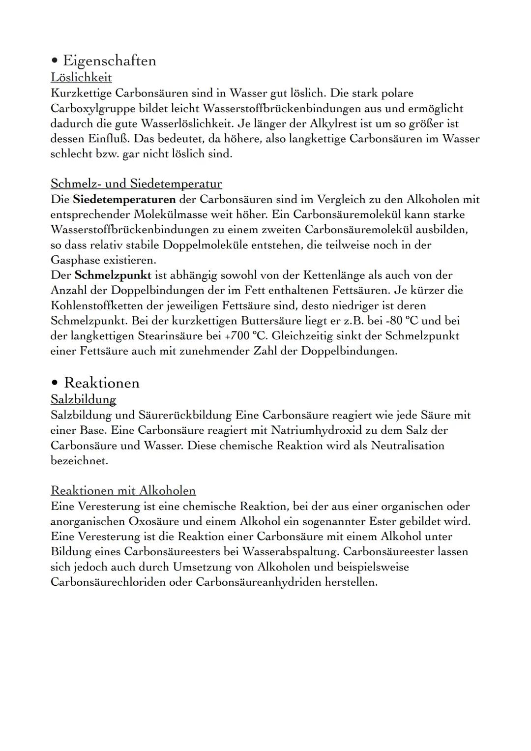 • Bildung
Carbonsäuren entstehen durch Oxidation aus primären Alkoholen, wobei als
Zwischenstufen Aldehyde auftreten. Geeignete Oxidationsmi