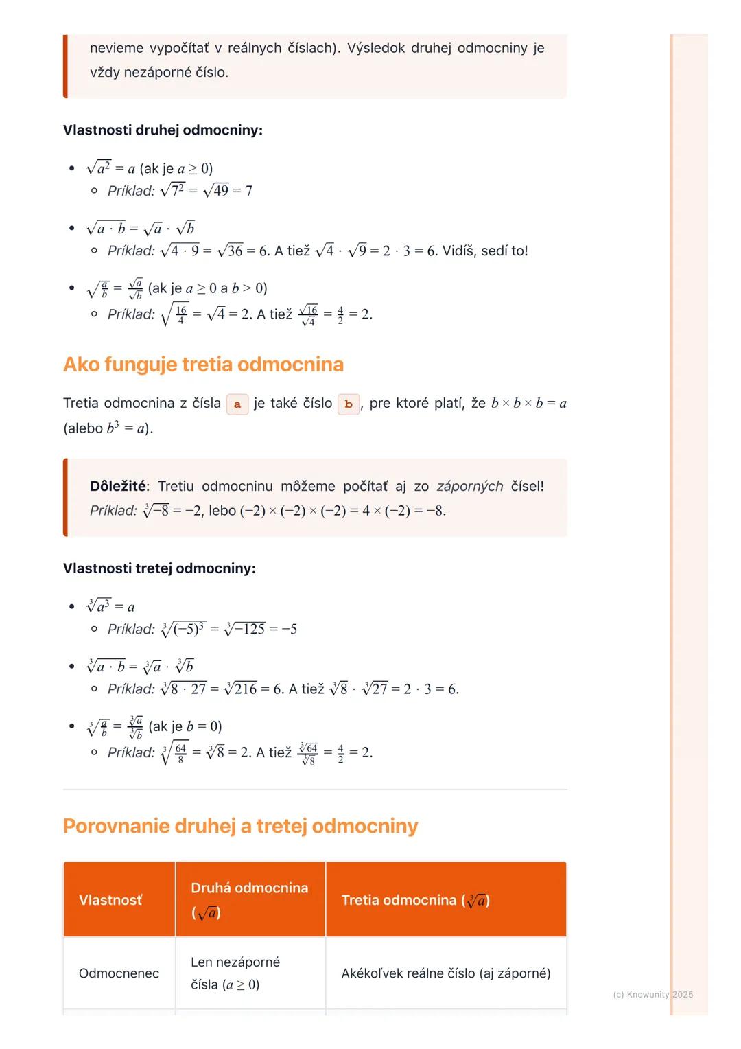 # Druhá a tretia odmocnina
1. Prehľad / úvod
Dnes sa budeme učiť o druhej a tretej odmocnine. Je to dôležité, lebo nám to
pomáha riešiť rô