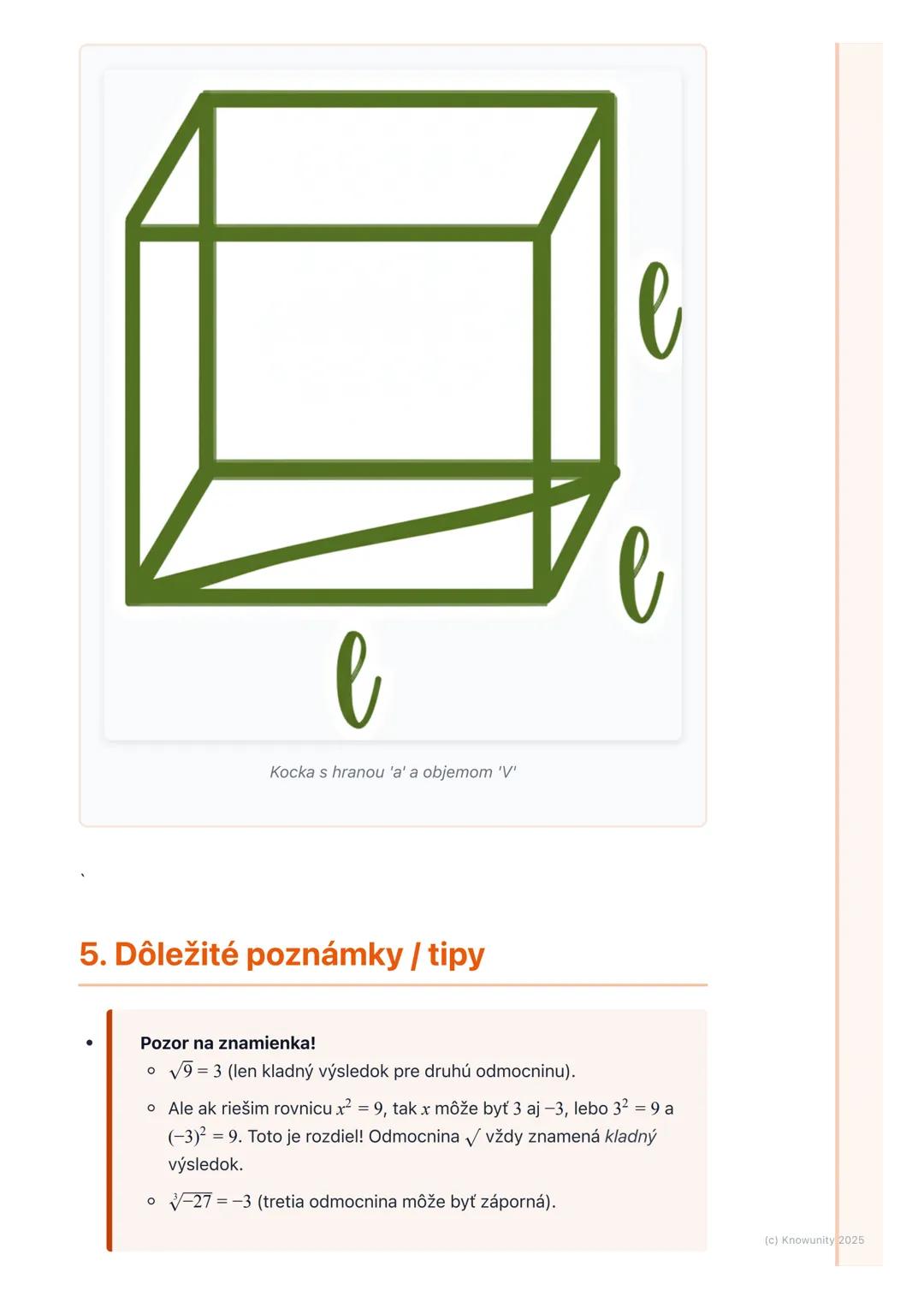 # Druhá a tretia odmocnina
1. Prehľad / úvod
Dnes sa budeme učiť o druhej a tretej odmocnine. Je to dôležité, lebo nám to
pomáha riešiť rô