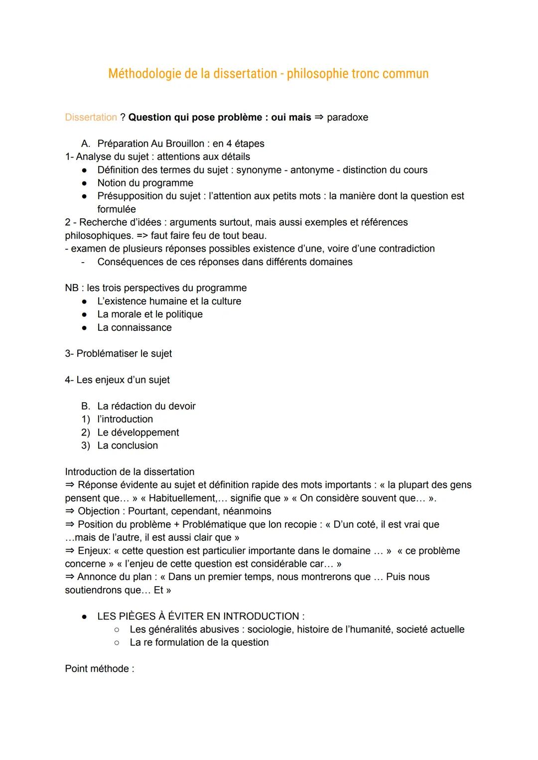 Méthodologie de la dissertation - philosophie tronc commun
Dissertation? Question qui pose problème: oui mais paradoxe
A. Préparation Au B