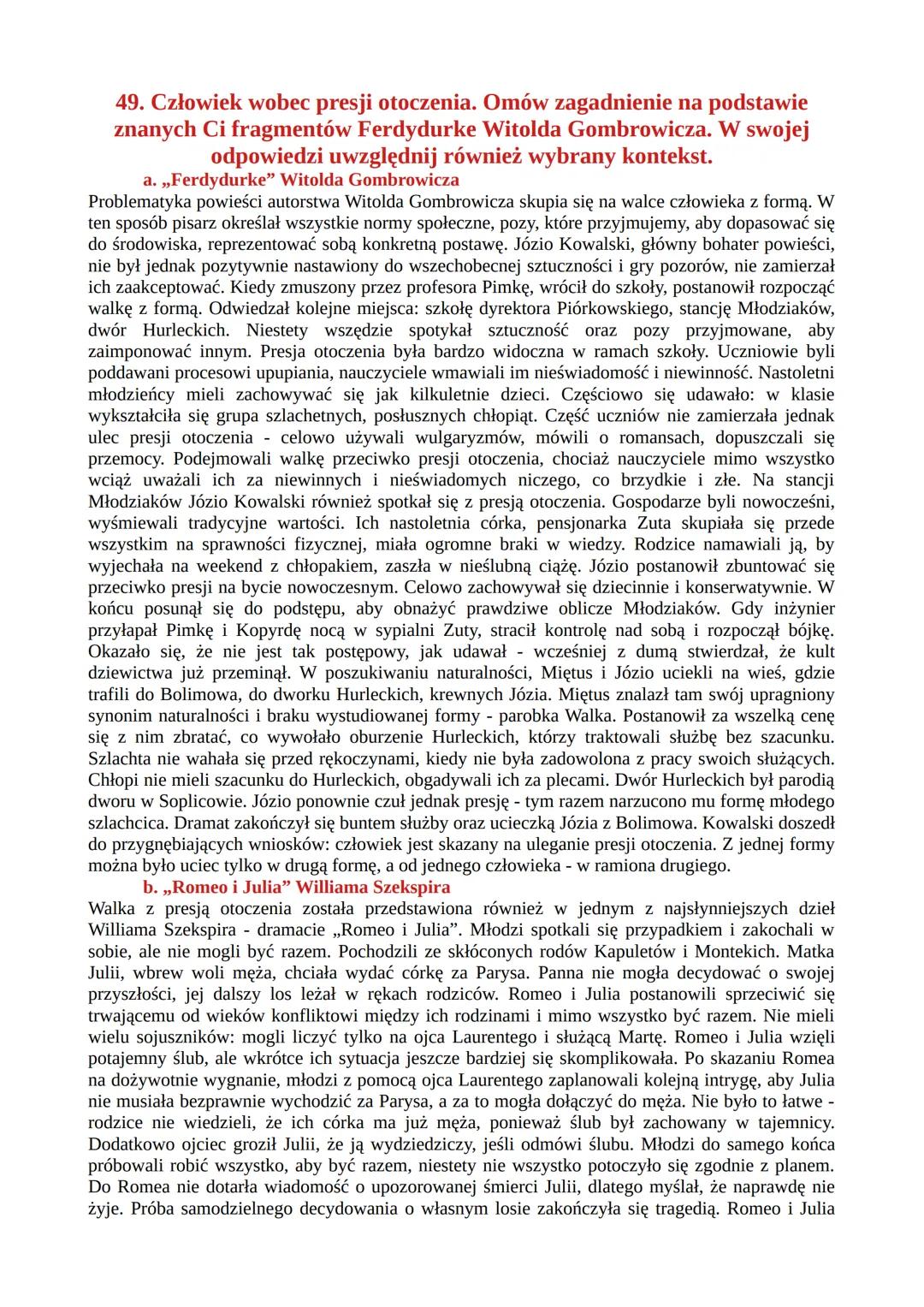 PYTANIA JAWNE
„FERDYDURKE" WITOLDA GOMBROWICZA
48. Groteskowy obraz świata. Omów zagadnienie na podstawie znanych Ci
fragmentów Ferdydurke W