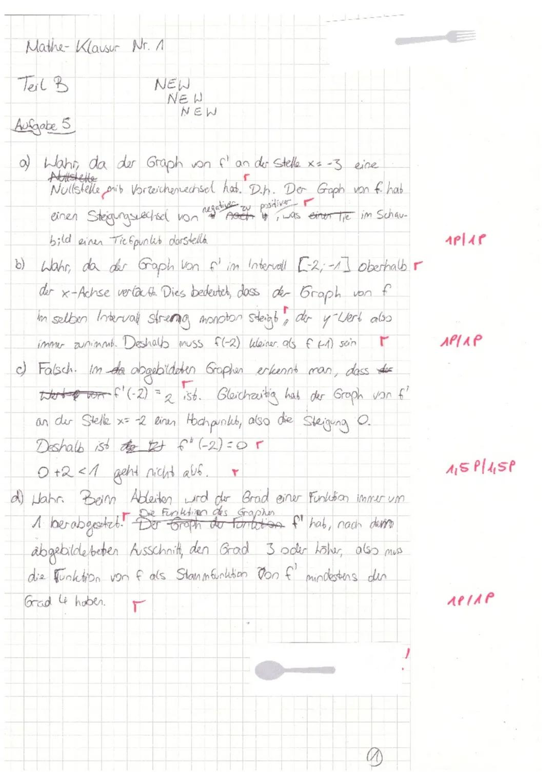 TEIL A: Ohne Hilfsmittel
Aufgabe 1:
Bilde die erste Ableitung der Funktion f.
a) f(x) = 2x³ - 6x² +/=//
b) f(x)= x³ (-2x + 1)¹
Aufgabe 2:
Lö