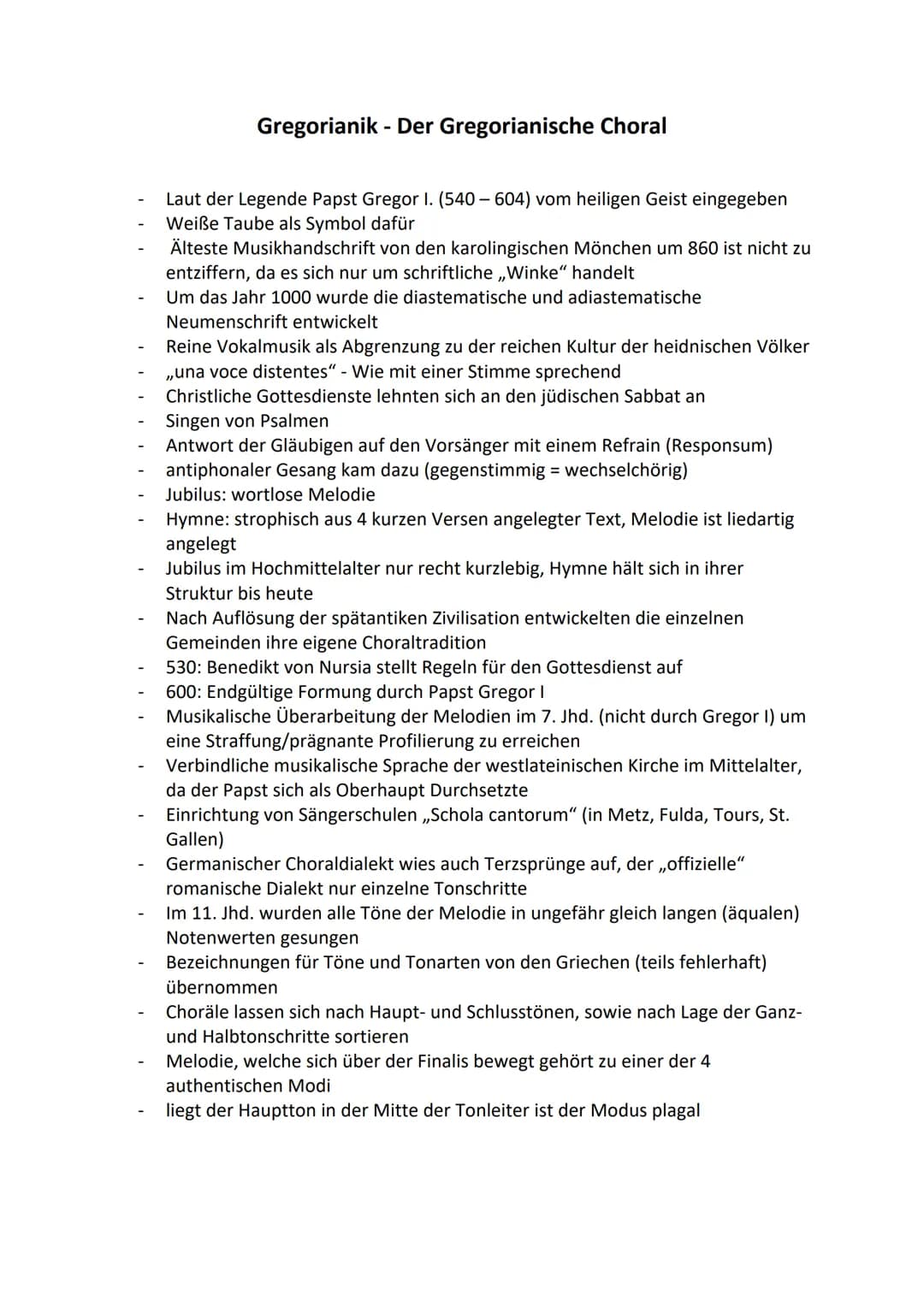 # Gregorianik - Der Gregorianische Choral
- Laut der Legende Papst Gregor I. (540-604) vom heiligen Geist eingegeben
- Weiße Taube als Symb