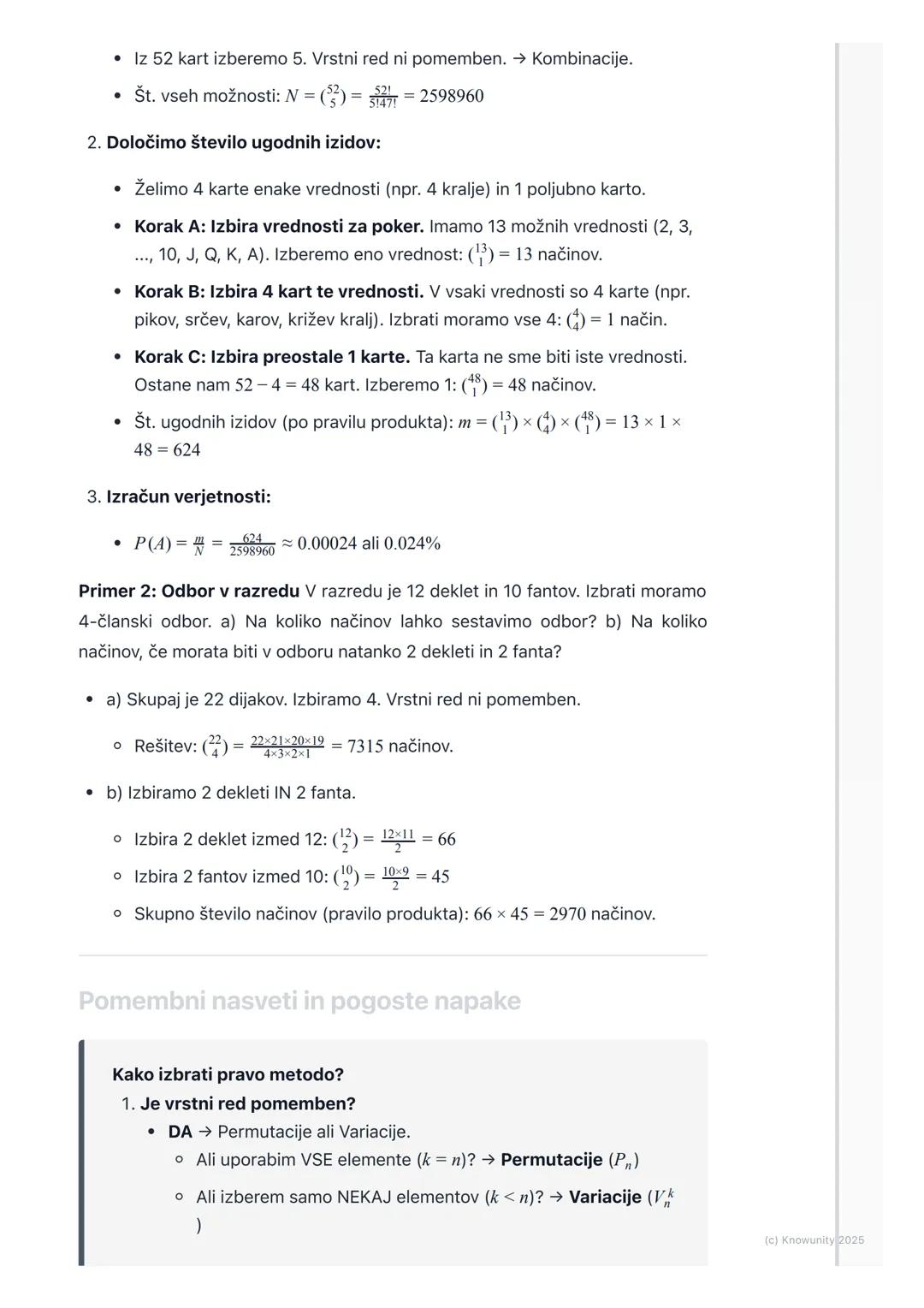 # Kombinatorika
Osnovni princip kombinatorike
Kombinatorika je v bistvu umetnost štetja. Ukvarja se z vprašanjem, na koliko
načinov lahko