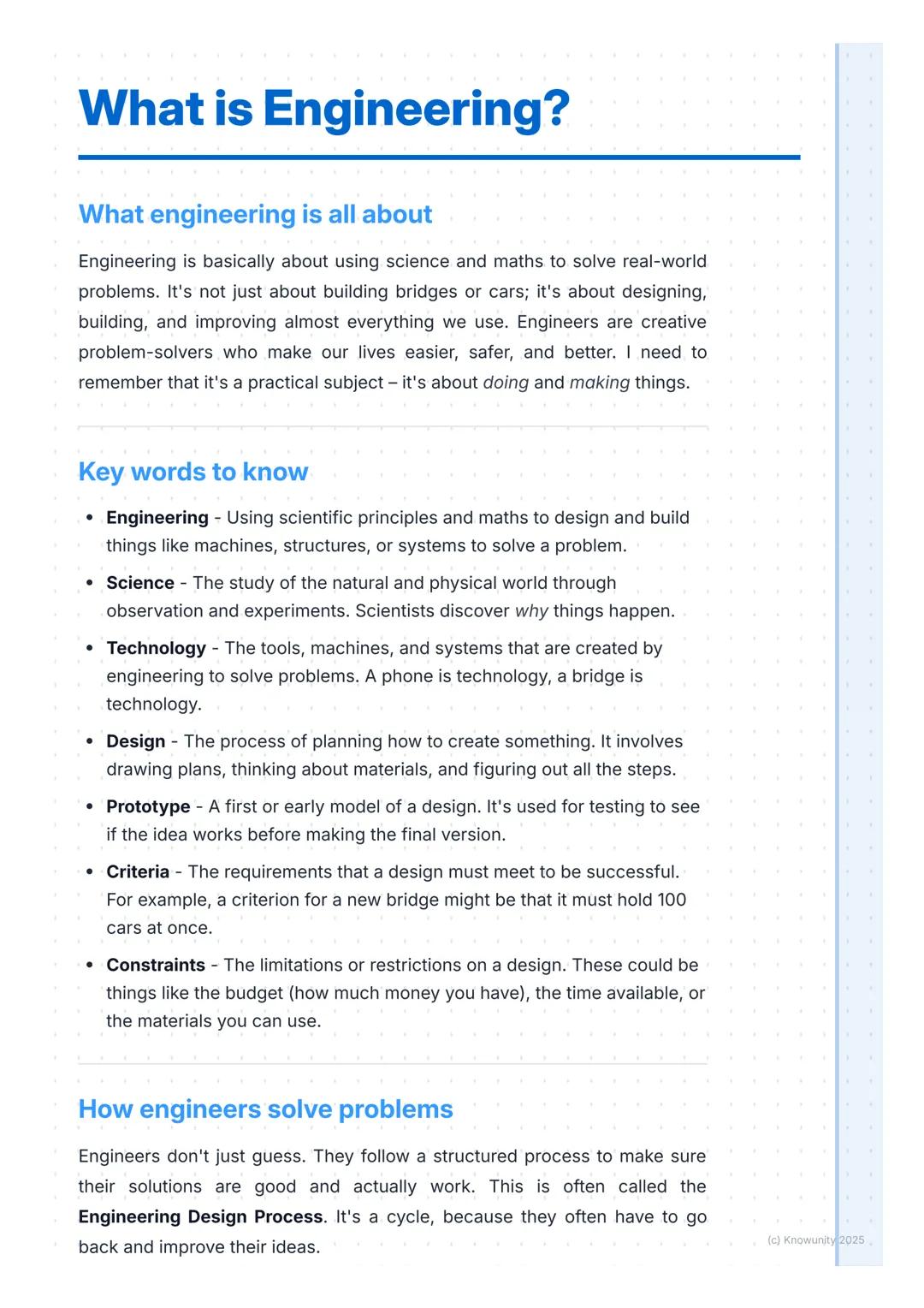# What is Engineering?
What engineering is all about
Engineering is basically about using science and maths to solve real-world
problems.