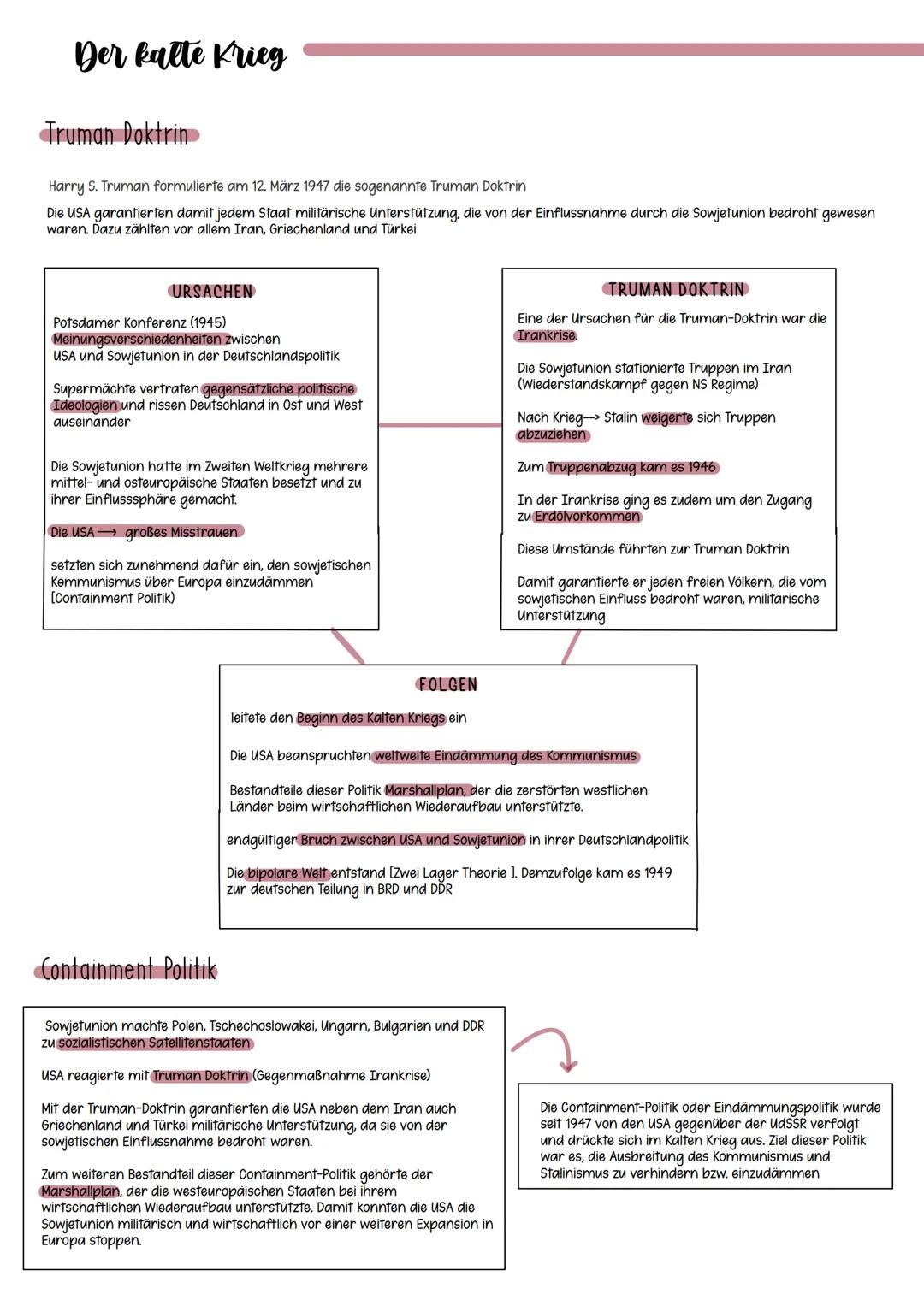 # Der kalte Krieg
## Truman Doktrin
Harry S. Truman formulierte am 12. März 1947 die sogenannte Truman Doktrin
Die USA garantierten damit