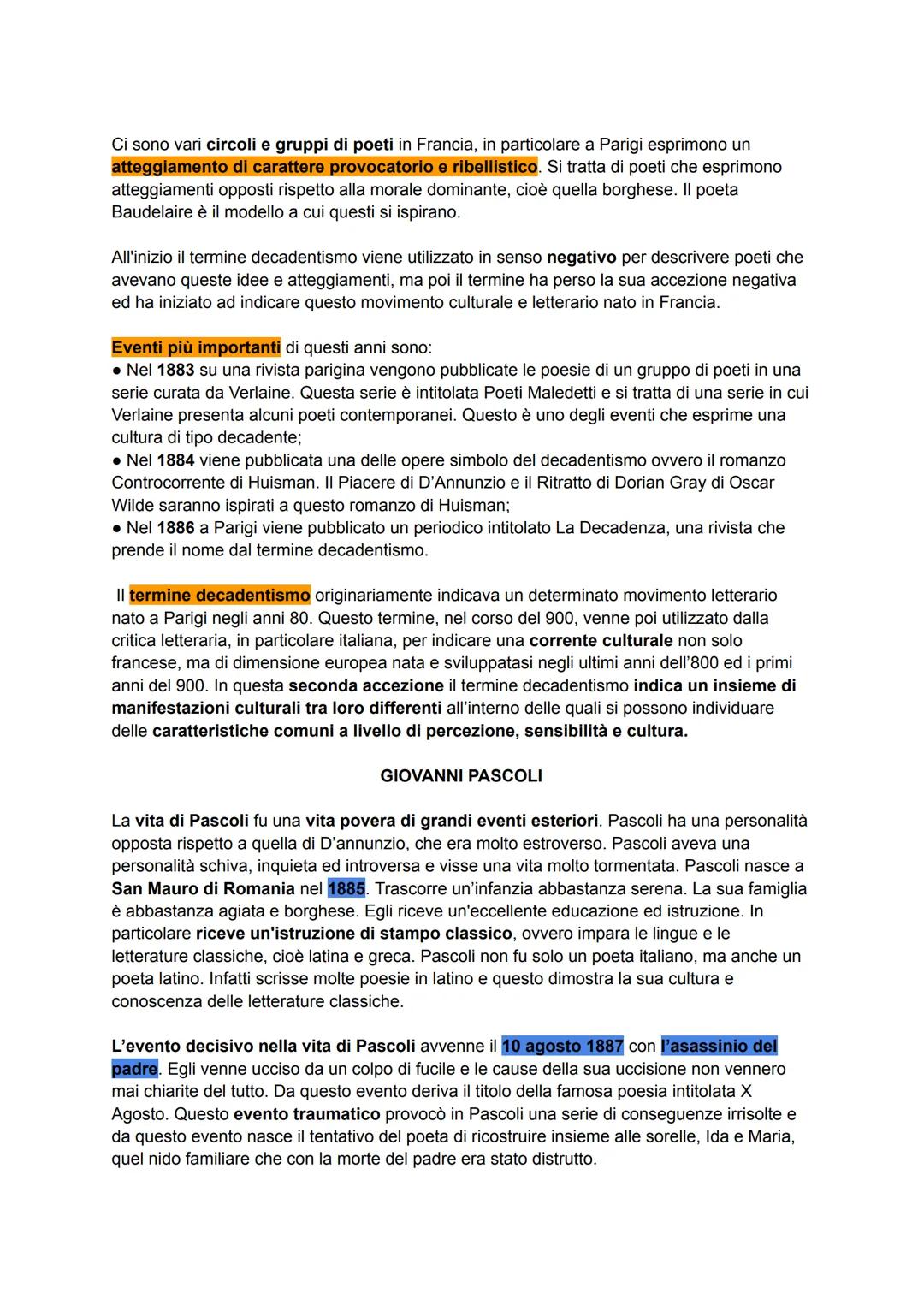 DECADENTISMO
Il decadentismo è un movimento culturale e letterario europeo che nasce in Francia e in
particolare a Parigi negli anni 80 dell