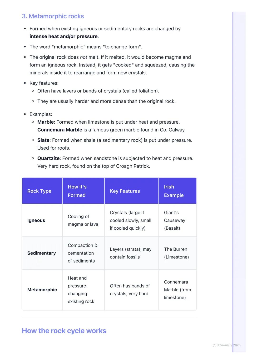 # The Rock Cycle
An introduction to the rock cycle
The rock cycle describes how the three main types of rock are formed and
how they can c
