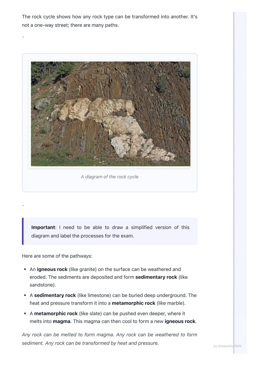 # The Rock Cycle
An introduction to the rock cycle
The rock cycle describes how the three main types of rock are formed and
how they can c