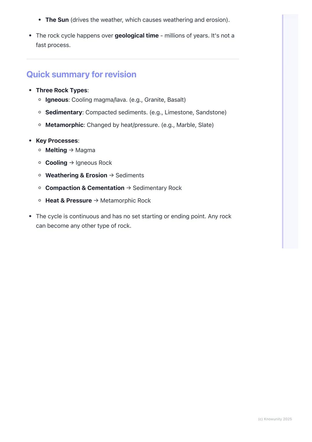 # The Rock Cycle
An introduction to the rock cycle
The rock cycle describes how the three main types of rock are formed and
how they can c