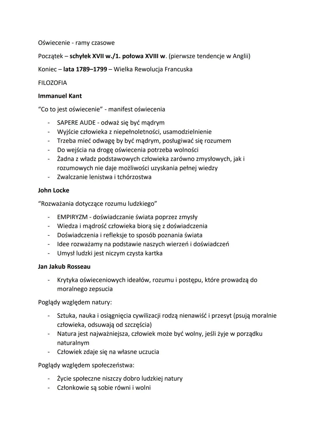 Oświecenie - ramy czasowe
Początek - schyłek XVII w./1. połowa XVIII w. (pierwsze tendencje w Anglii)
Koniec - lata 1789-1799- Wielka Rewolu