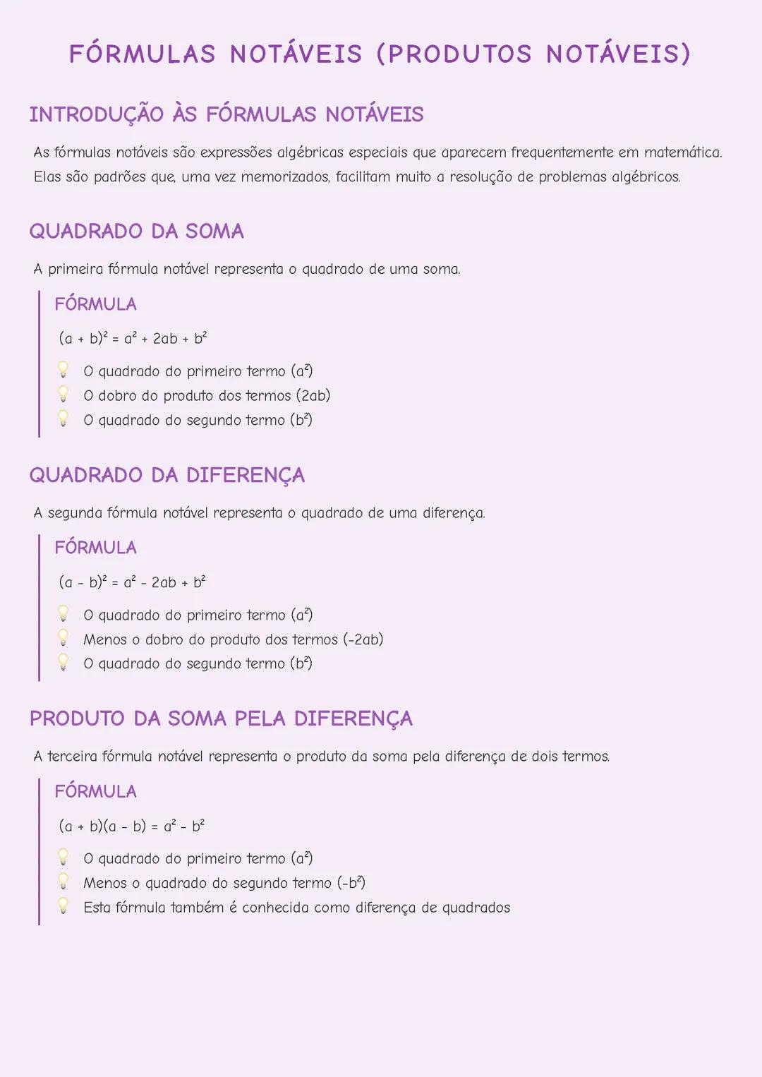 Fórmulas Notáveis (Produtos Notáveis)